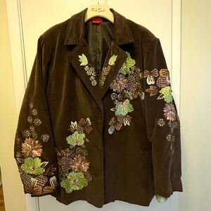 Chocolate brown embroidered corduroy blazer Sz 16/18